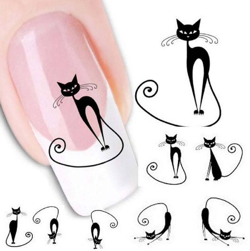 6Sheets(120PCS) Cartoon Cat Design Nail Art Stickers- Nail Vinyls Stencils Cute Decals Nail Tips Toe Decoration - BeesActive Australia