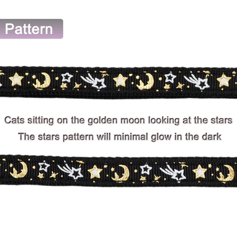 Cat Harness and Leash Set for Outdoor Walking Escape Proof Adjustable Soft Safety Strap with Golden Star and Moon Design Glow in The Dark Black L - BeesActive Australia