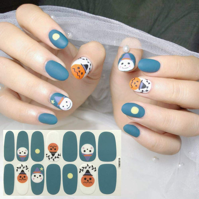 SILPECWEE 8 Sheets Adhesive Nail Wraps Stickers Strips and 1Pc Nail File Nail Polish Decals Tips Halloween Manicure Design for Women NO2 - BeesActive Australia