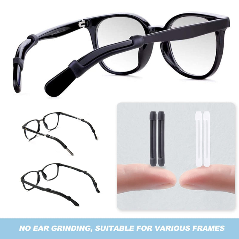 Glasses Ear Grips, 12 Pairs Silicone Eyeglass Ear Hook Cushions Eyeglasses Leg Covers Comfort Retainer for Various Glasses (Black, White) - BeesActive Australia