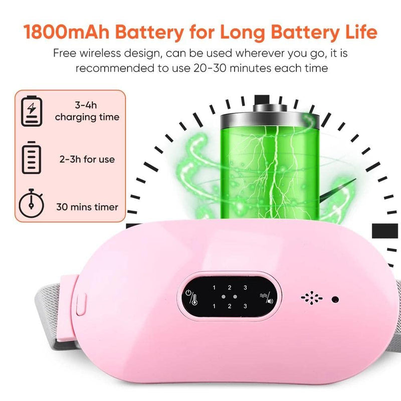 Portable Cordless Wireless Heating Pad for Menstrual Period Cramps, Electric Waist Belt Device, 3 Heat Levels and 3 Vibration Massage Modes, Back or Belly Heating Pad for Females (Pink) Pink - BeesActive Australia