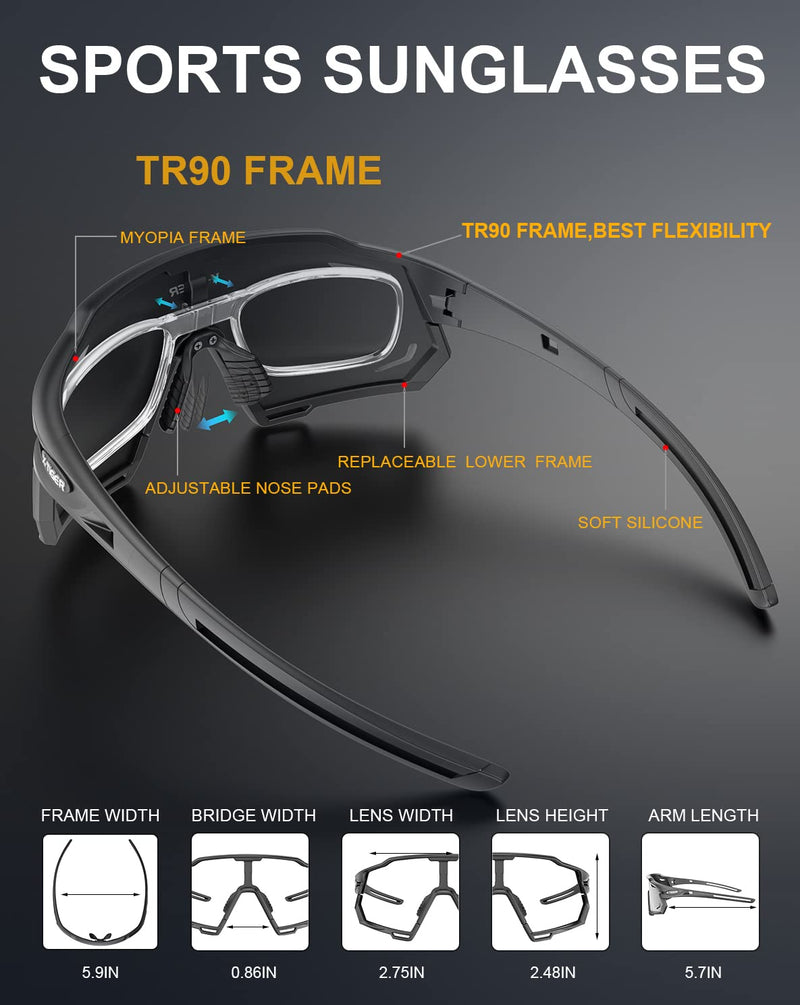 X-TIGER Polarized Cycling Glasses with 5 Interchangeable Lenses,MTB Biking Baseball Running Sports Sunglasses for Men Women #1 Black - BeesActive Australia