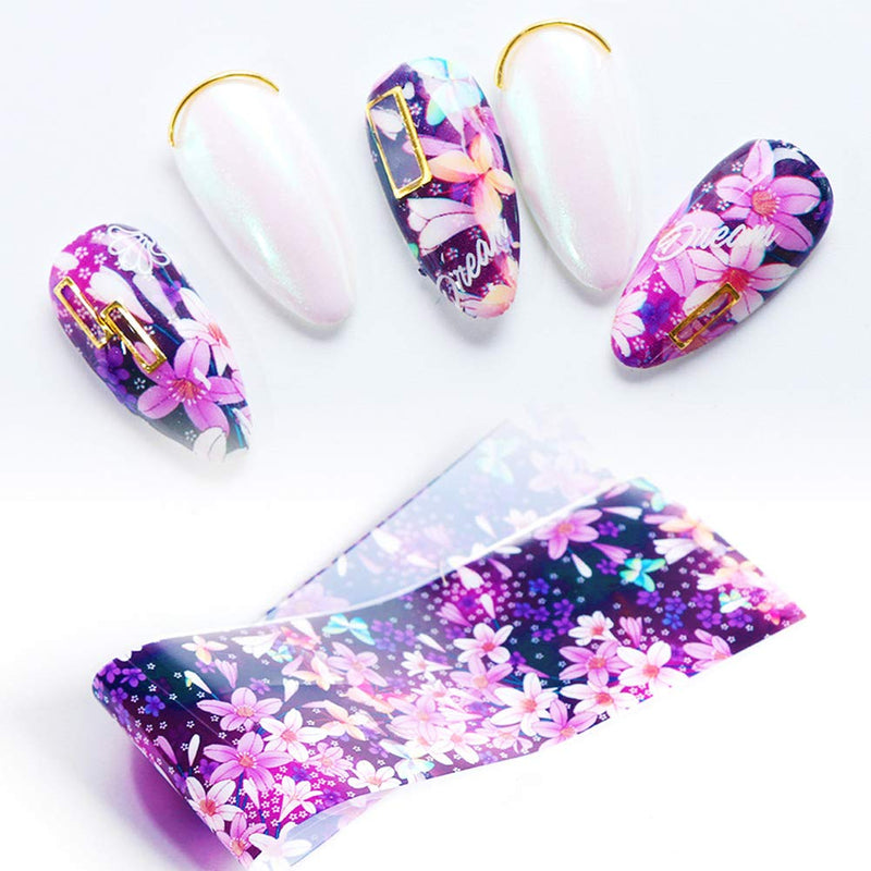 Flowers Nail Transfer Foils Fresh Nails Supply Foil Decals 10 Designs Floral Nail Transfers Lace Starry Sky Paper for Women Fingernails Acrylic Decorations Manicure Tips Wraps Charms - BeesActive Australia