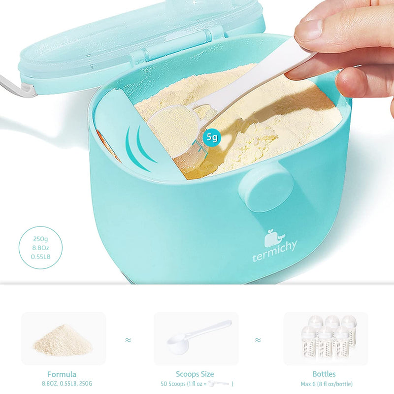 Termichy Milk Powder Dispenser, 250g Formula Dispenser, Airtight Milk Powder Container for Travel Feeding with Leveler and Spoon (Blue,1 Pack) Blue - BeesActive Australia