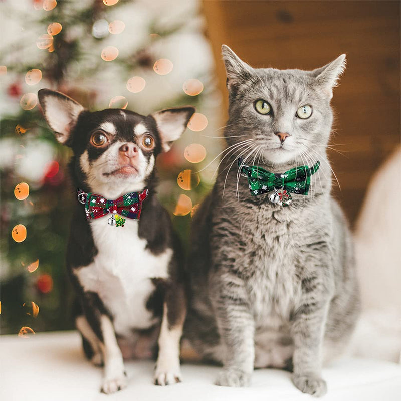 Christmas Cat Collars, 3 Pieces Plaid Design Adjustable Breakaway Cute Collar with Bow Tie, Pendant and Bell for Girl Boy Kittens & Puppy - BeesActive Australia