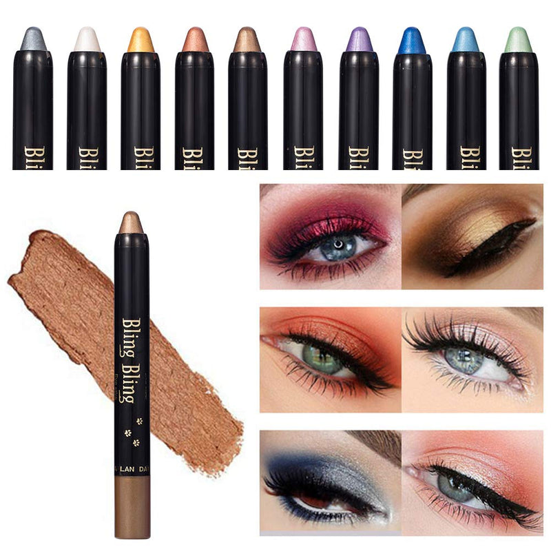 Eyeshadow Stick, Waterproof Eyeshadow, Eyeshadow Glitter, Eyeshadow Pencil, Ultra Pigmented Makeup Eye Shadow Powder Long Lasting Eye Shadow Pen Set 10 Colors - BeesActive Australia