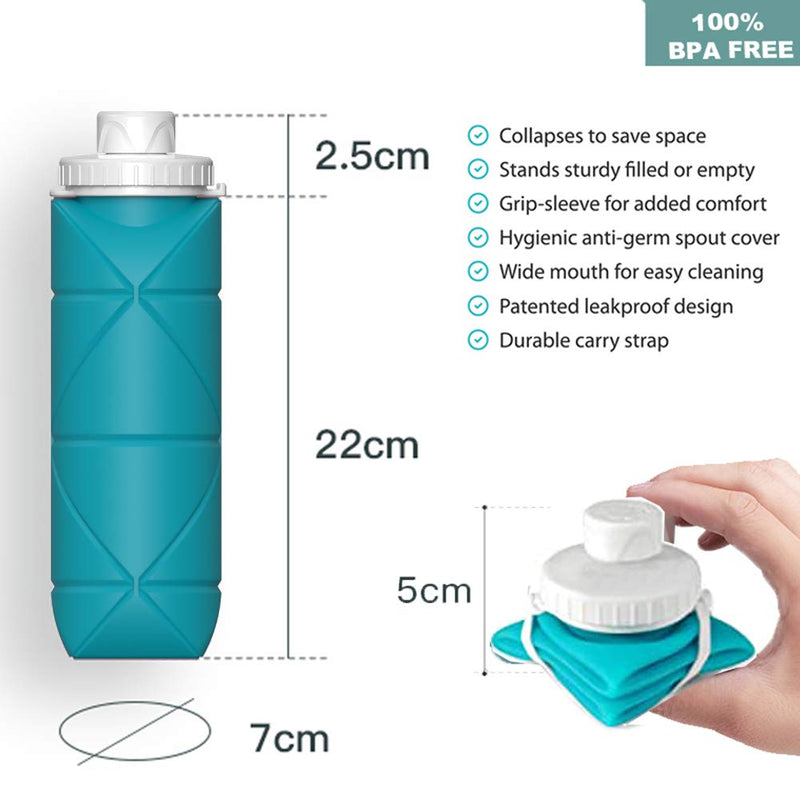 SPECIAL MADE Collapsible Water Bottle Leakproof Valve BPA Free Silicone Foldable Water Bottle for Gym Camping Sports Lightweight Travel Bottle Durable 20oz Blue - BeesActive Australia