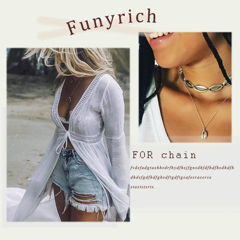 Funyrich Boho Layered Shell Chain Necklace Party Pendant Necklaces Jewelry for Women and Girls (Gold) Gold - BeesActive Australia