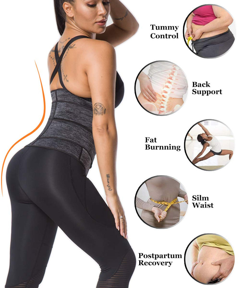 NINGMI Sauna Waist Trainer for Women - Workout Sweat Waist Trimmer Womens Corset Waste Belly Belt Tummy Stomach Wrap Gym Grey Small - BeesActive Australia