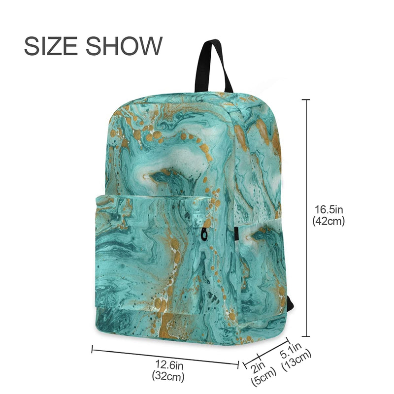 Backpack Travel Rucksack, Golden And Turquoise Marble Teal Lightweight School Bag for Students Teens Girls Boys - BeesActive Australia