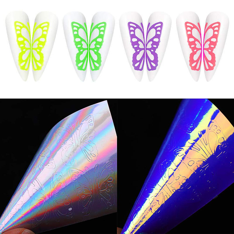 DAGEDA 32 PCS Holographic Rainbow Butterfly Nail Stickers, Nail Reflections Tape Adhesive Foils DIY Decoration Nail Decals Decoration, Nail Art Stickers - BeesActive Australia