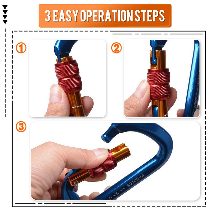 ayamaya 30KN Screwgate Locking Climbing Carabiners & Figure 8 Descender,Outdoor D-Ring Hook Rappel Device for Rappelling Belaying Rock Climbing Blue(2pcs Carabiner + 1pcs Descender) - BeesActive Australia