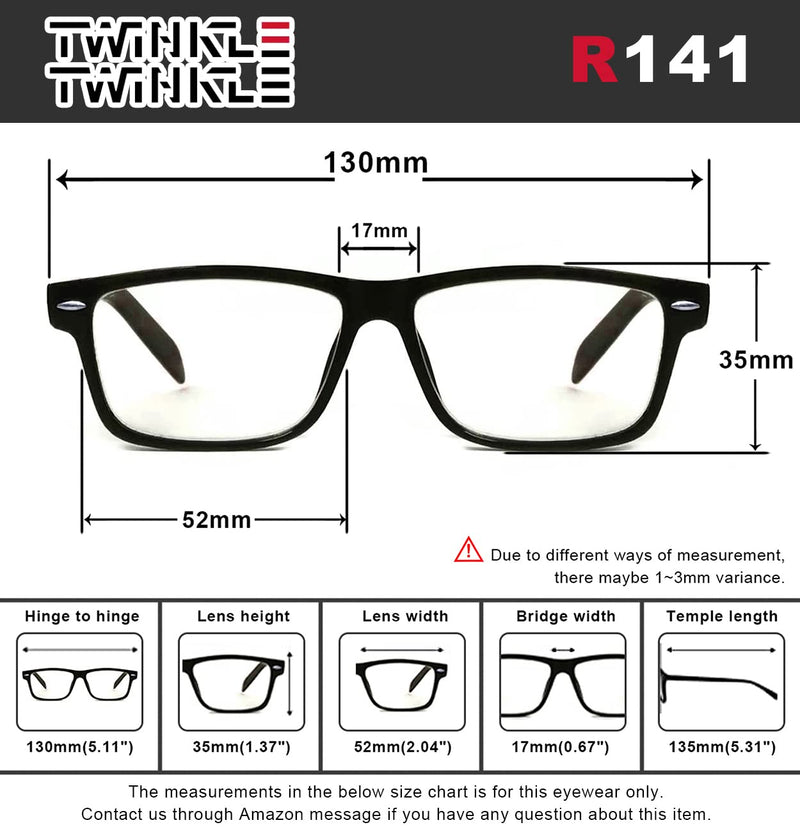 TWINKLE TWINKLE Reading Glasses Spring Hinge Mens Womens Classic Reader R141 (Black, 1.75 Magnification) Black +1.75 Magnification - BeesActive Australia