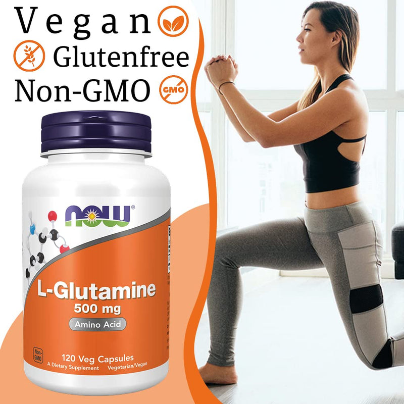 Now Foods, L-Glutamine, 500mg, 120 Vegan Capsules, Lab-Tested, Amino Acid, Gluten Free, SOYA Free, Vegetarian - BeesActive Australia