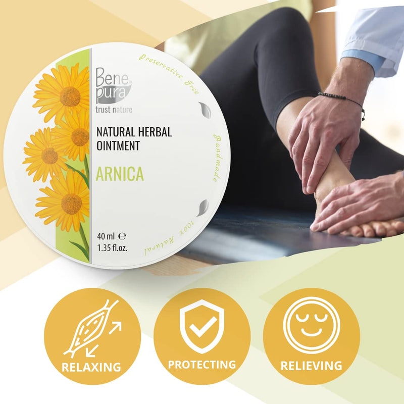 BenePura Arnica Ointment for Muscle Pain Relief - Natural Arnica Cream for Bruising and Swelling - Back Pain Relief, Knee Pain Relief, Joint Pain Relief - Bruise Cream Muscle Rub - 40 ml - BeesActive Australia
