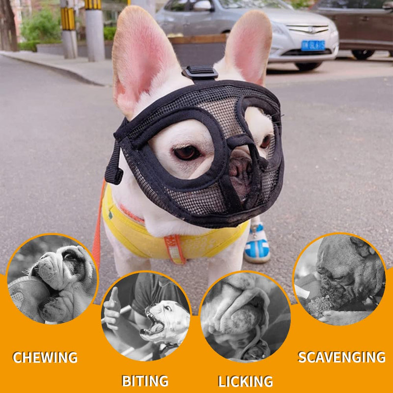Short Snout Dog Muzzle, Breathable Mesh Flat Faced Muzzle for French Bulldog Shih Tzu and Pug,Mask Bulldog Muzzle for Biting Chewing Licking S Black - BeesActive Australia
