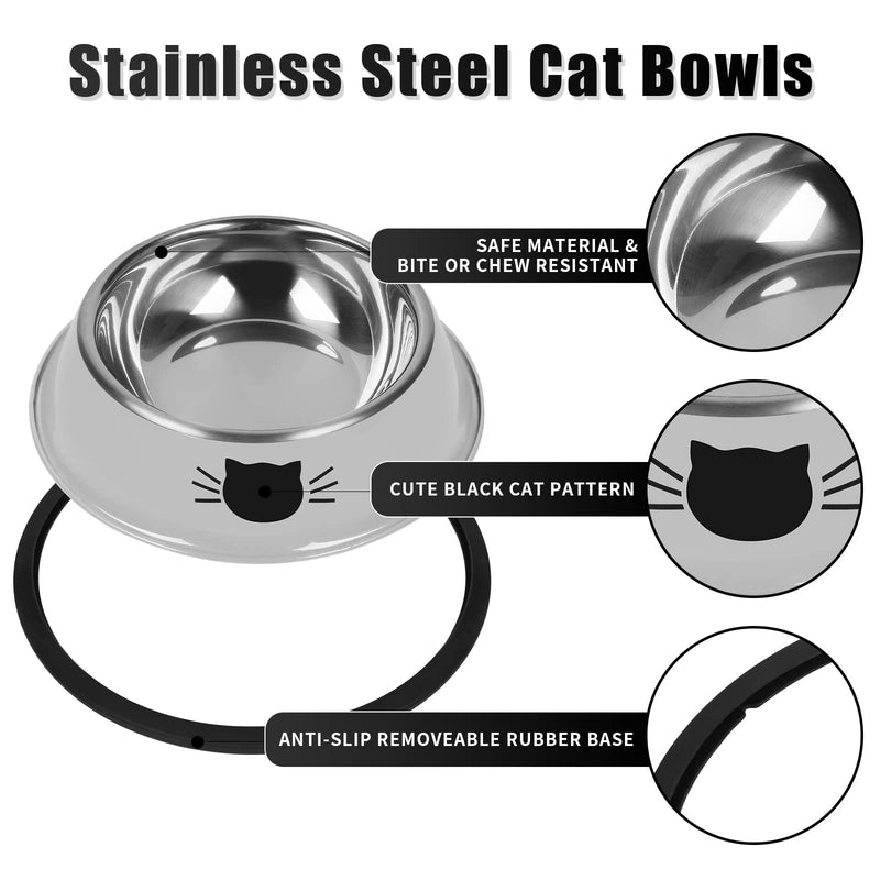Serentive 2Pcs Cat Bowls Non-Slip Stainless Steel Small Cat Food Bowls Unbreakable Thicken Cat Feeder 13Oz Cat Dishes Suitable for Indoor Small Pets Removable Rubber Base Easily Silver - BeesActive Australia