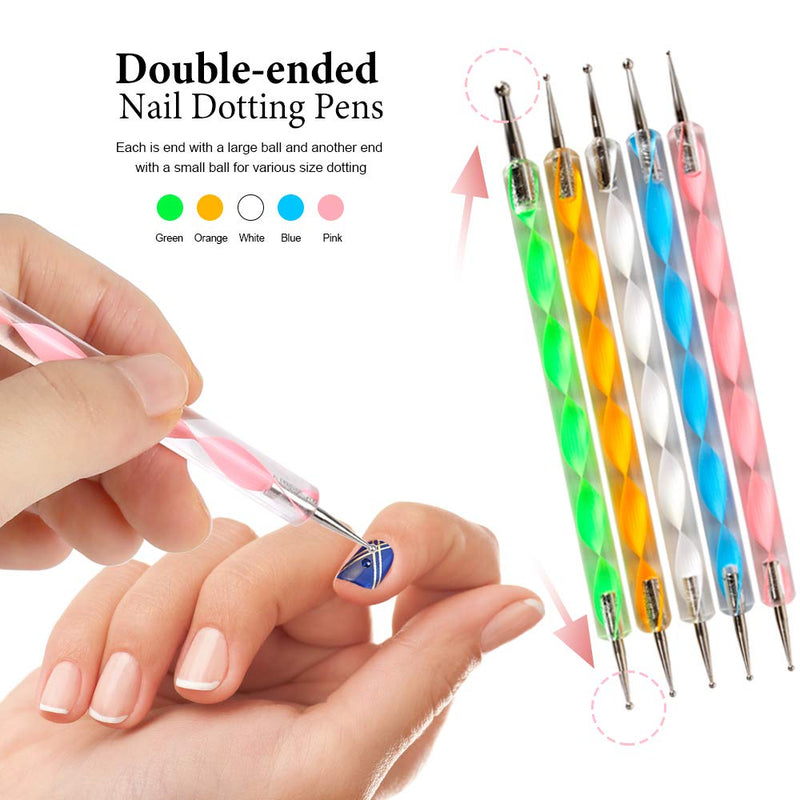 Nail Pen Designer, Teenitor Stamp Nail Art Tool with 15pcs Nail Painting Brushes, Nail Dotting Tool, Nail Foil, Manicure Tape, Color Rhinestones for Nails A-Pink - BeesActive Australia