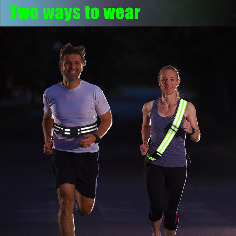 Saintrygo Reflective Sash 2 Pieces Reflective Running Gear High Visibility Safety Reflective Sash Reflective Jacket Adjustable Reflective Sash for Walking Cycling at Night Fluorescent Green, Black - BeesActive Australia
