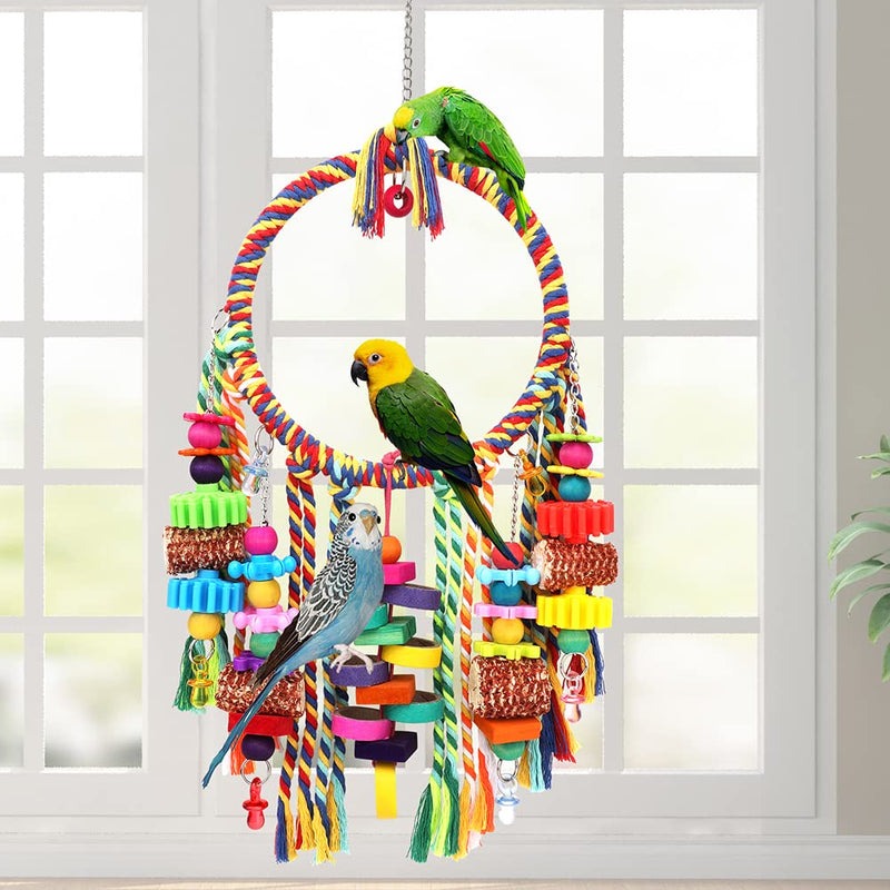 Bird Toys Bird Rope Ring Swing Perch with Corn Cob Cardboard Bagels Wooden Blocks Chewing Toys for Parakeets,Cockatiels,Conure,Lovebirds,Finches and Other Small-Sized Birds - BeesActive Australia