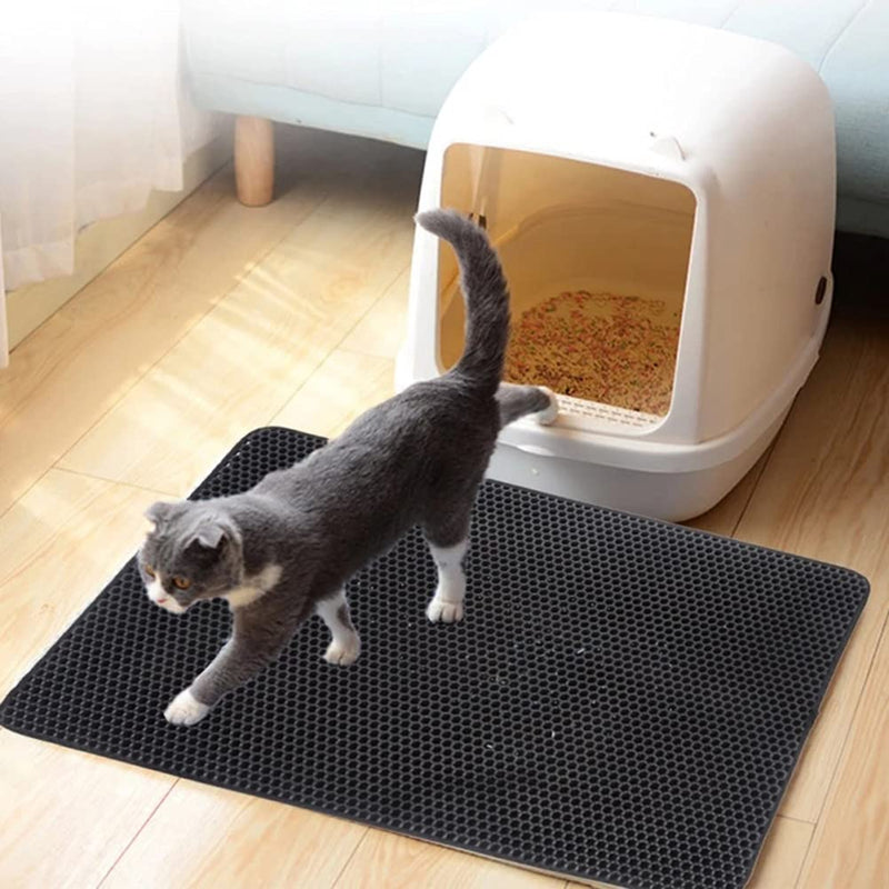 JIA.L Cat Litter Mat Kitty Litter Trapping Mat Honeycomb Mats Waterproof Double Layer Anti Tracking Kitty Mats Catcher Litter Tray Box Rug Carpet 19.7'' x 15.7'' black - BeesActive Australia
