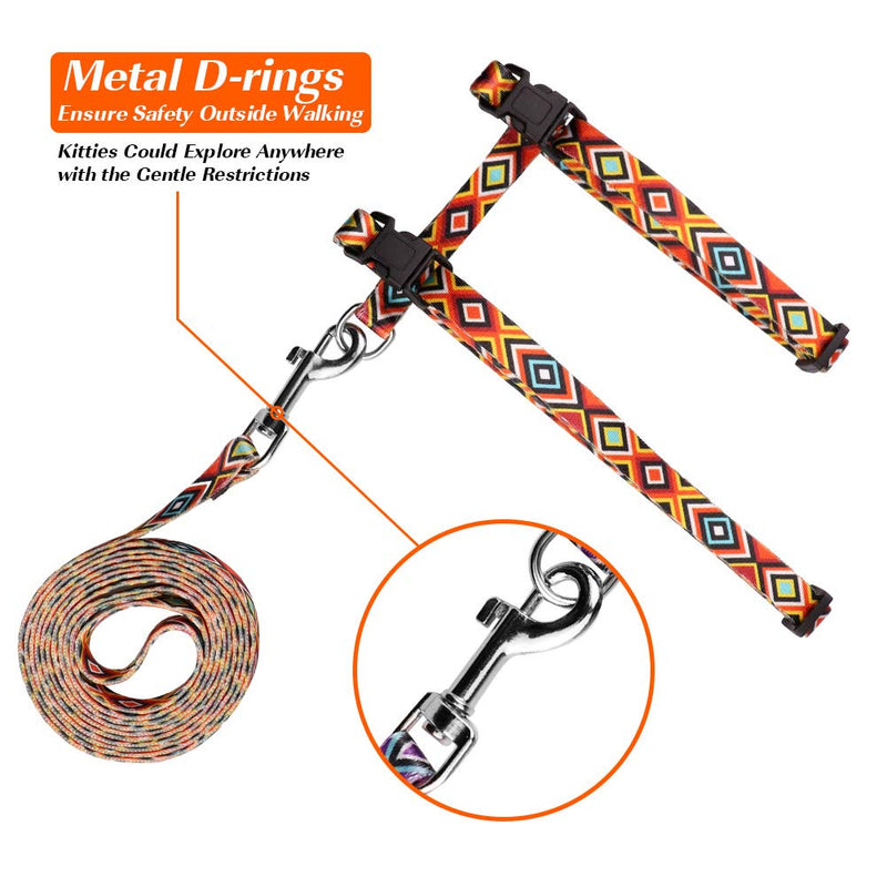 Cat Harness and Leash Set Geometric Pattern Escape Proof Adjustable for Kitty Outdoor Walking Orange - BeesActive Australia