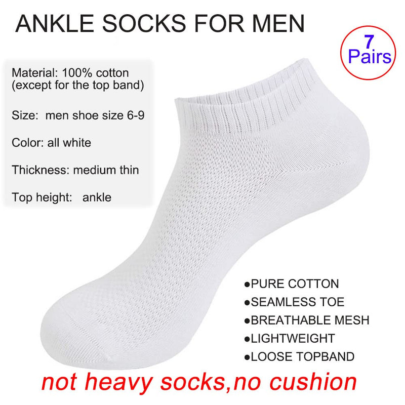 100% Cotton Ankle Socks for Men,Mens Running Socks Low Cut (Size 6-9,7 Pairs) White - BeesActive Australia