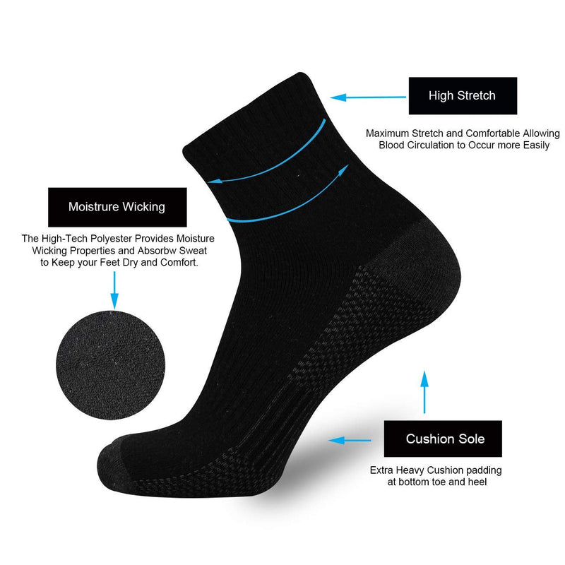 ONKE Cotton Ankle Low Cut Socks for Men Athletic Sports Work Outdoor with Full Thick Cushion Moisture Control Sweat Wicking Black2 10 Pairs 10-13 - BeesActive Australia