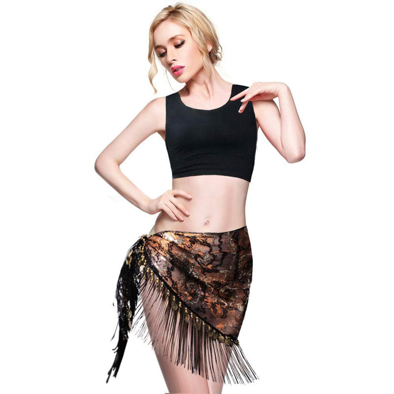 [AUSTRALIA] - ROYAL SMEELA Belly Dance Hip Scarf Gold Coins Belly Dance Costume for Women Tribal Triangle Tassel Hip Scarves Skirt Outfit Hot Pink 