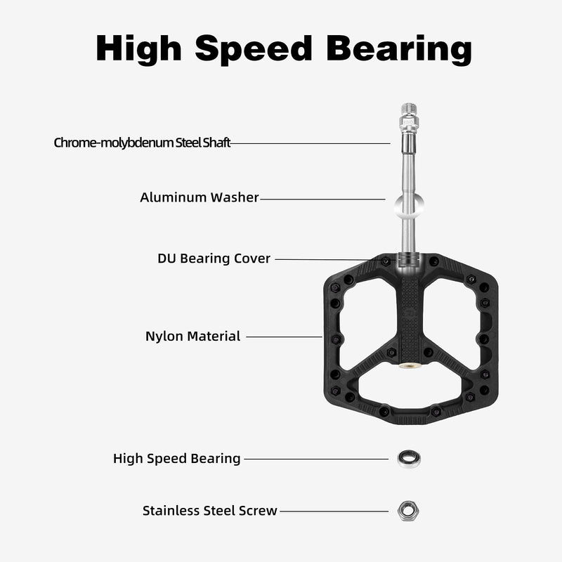 ROCKBROS Mountain Bike Pedals Flat MTB Pedals Nylon Fiber Bicycle Platform Pedals for Road Mountain BMX MTB Bikes black - BeesActive Australia
