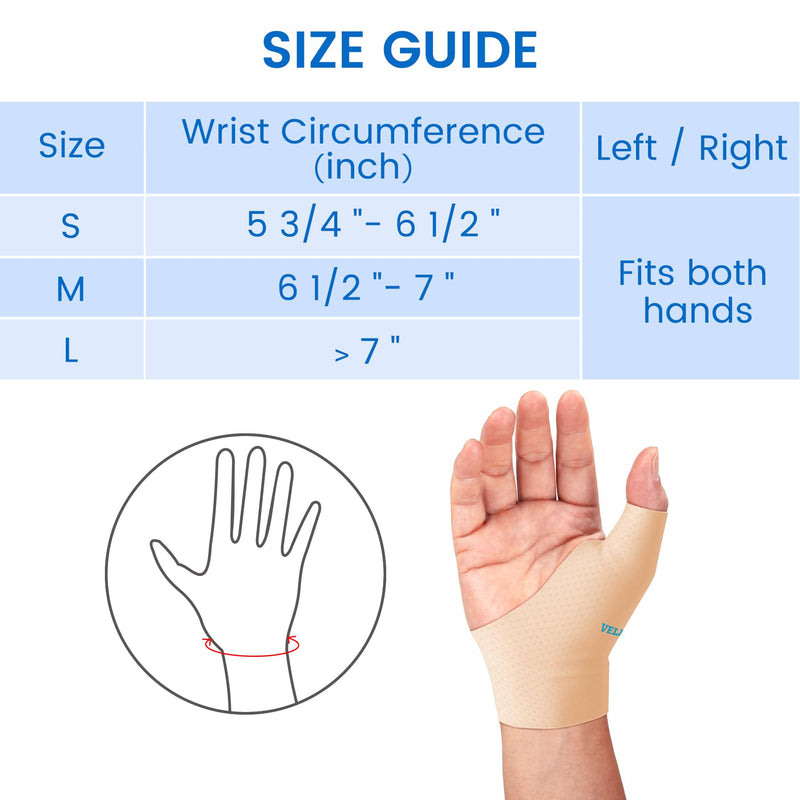 VELPEAU Elastic Thumb Compression Sleeve - Flexibility & Stability. Breathable thumb and wrist sleeve gentle support alleviates discomfort from Arthritis, Joint Pain, Tendonitis, and Sprains. Fits both left and right hands (Long Version, Medium) - BeesActive Australia