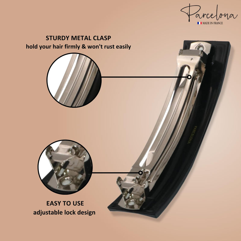 Parcelona French Rectangular Bar Large 4" Celluloid Acetate Hair Barrette Clips for Women Set of 2 Ponytail Automatic Hair Barrette for Thick Hair Durable Fashion Hair Styling Women Hair Accessories Hair Barrette for Girls, Made in France (Tortoise She... - BeesActive Australia