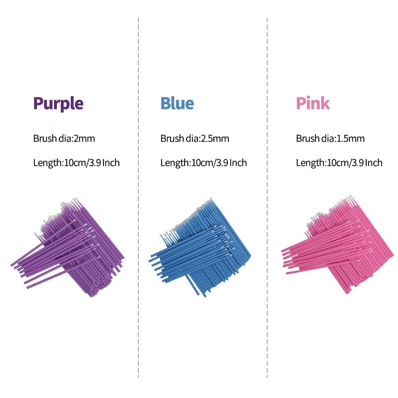 Shintop 300pcs Micro Applicator Brushes, Disposable Eyelash Extension Brushes for Makeup, Oral and Dental (Purple+Blue+Pink) - BeesActive Australia