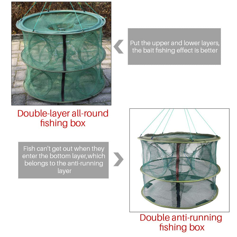 mouhike Folded Fishing Net Portable Fish Shrimp Minnow Crawfish Crab Baits Cast Mesh Trap Collapsible Zipper Cast Dip Cage Automatic Fish Basket Fishing Kit with Storage Bag Nylon Rope 13 holes - BeesActive Australia