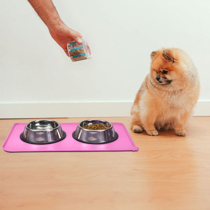 AOKLANT - Dog Cat Food Mat - Non Slip Pet Bowl Mats Placemat Waterproof - Multiple Colors 21" x 15" Pink - BeesActive Australia