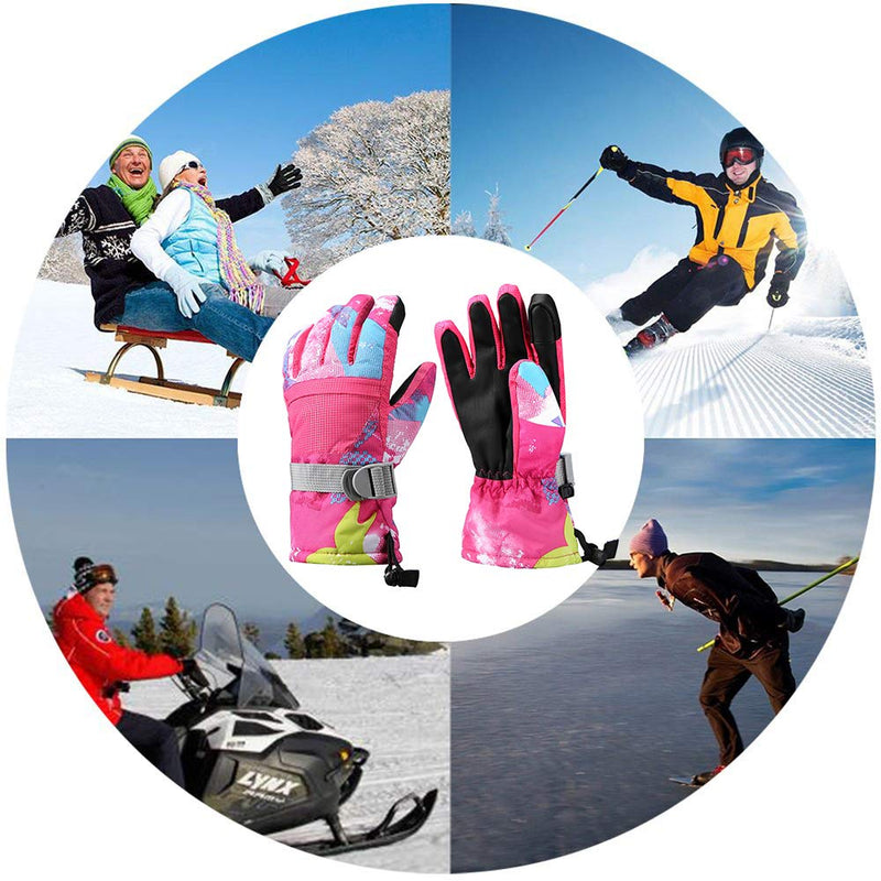 Ski Gloves, Warmest Waterproof and Breathable Snow Gloves for Cold Weather, Fits Both Men & Women,for Parent Child Outdoor Rose Red XS(Fit kids 4-6 years old) - BeesActive Australia