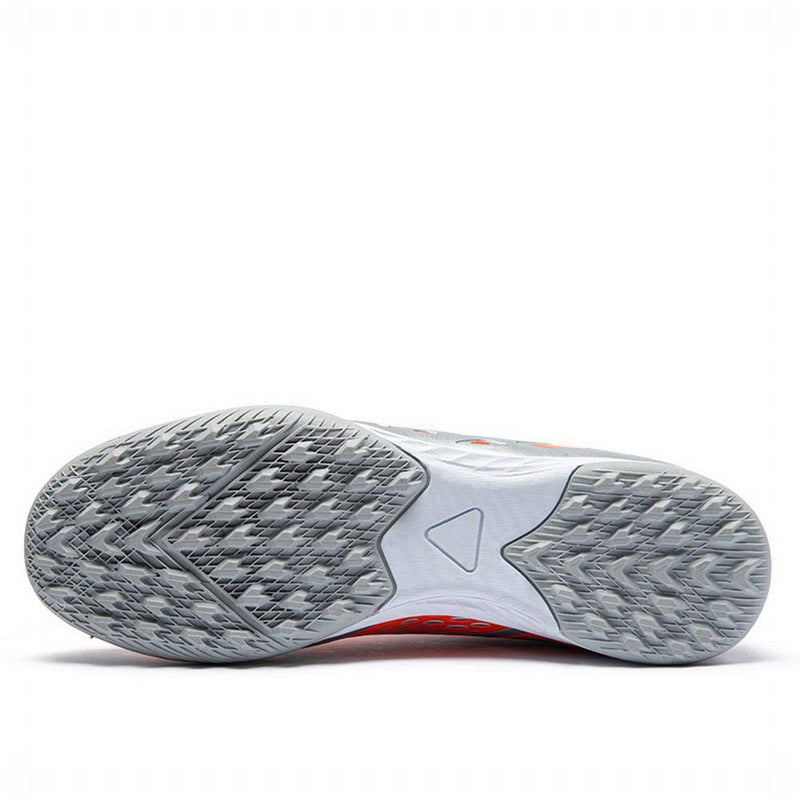 LEOCI Soccer Shoes - Turf Sole Men & Women Kid's Academy Outdoor Football Durable Emboss Rubber Shoes 8.5 Women/7.5 Men Silver/Orange - BeesActive Australia