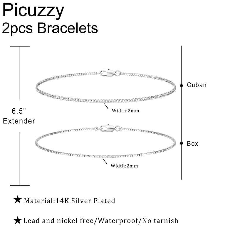 Picuzzy Silver Mens Bracelet, 925 Sterling Silver Bracelets for Men Cuban Box Chain Bracelet Double Bracelet for Women Men 6.5/7/7.5/8/8.5/9 Inches Bracelet Chain Set Men Jewelry Gifts for Dad Boyfriend Husband 6.5in - BeesActive Australia