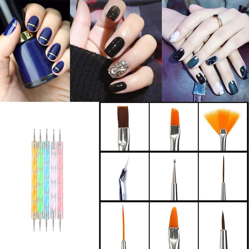 Nail Art Brushes Nail 15 pcs Dotting Pen Set 5 pcs Diamond Application Rhinestone Handle Beetles Gel Painting Nail Art Designe Brush Pen kit Manicure Tools (Black) black - BeesActive Australia