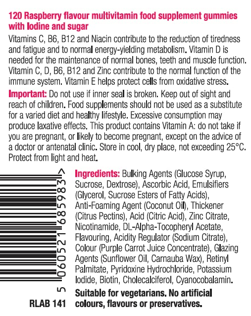 Vitawell Adult Multivitamin Gummies | 120 Raspberry Flavour Gummies | Mega Pack | 2 Months� Supply | Two a Day Chewable Adult Multivitamins | 10 Essential Adult Vitamins | by Vitawell 120 count (Pack of 1) - BeesActive Australia