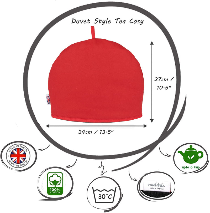 Muldale Large Tea Cozy for Teapot Insulated - Jubilee Red - Thermal 100% Cotton Extra Thick Wadding - Made in England, UK - Tea Cozies Covers Fit 1 to 6 Cup Neutral Kitchen Textiles Range - BeesActive Australia