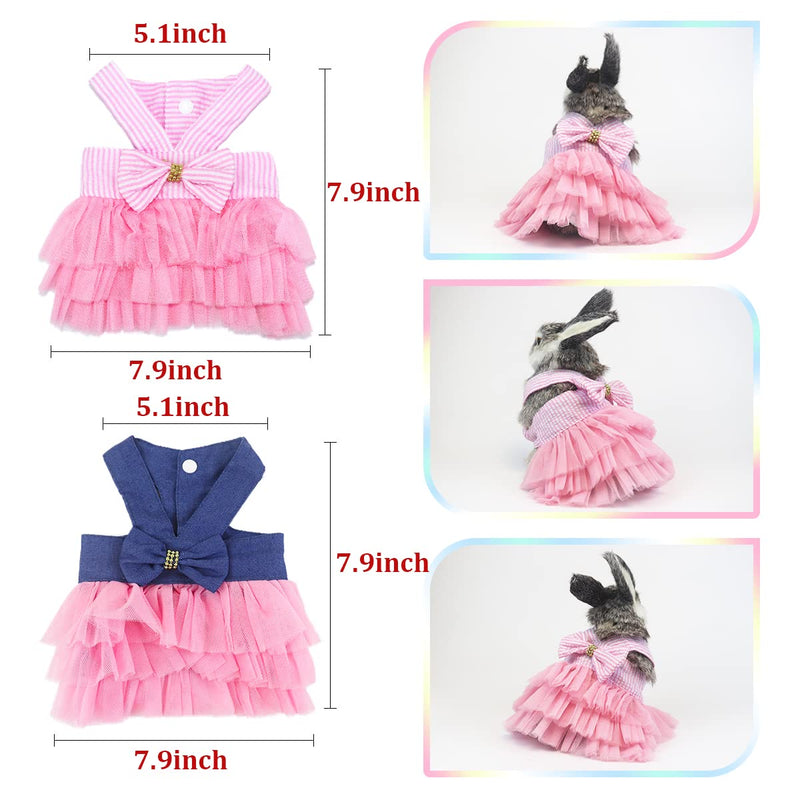 2pcs Rabbit Tutu Dress Bunny Costume Clothes Skirt Daily Wear Cloth for Small Cat Dog Puppy Chinchilla Guinea Pig, Blue,Pink - BeesActive Australia