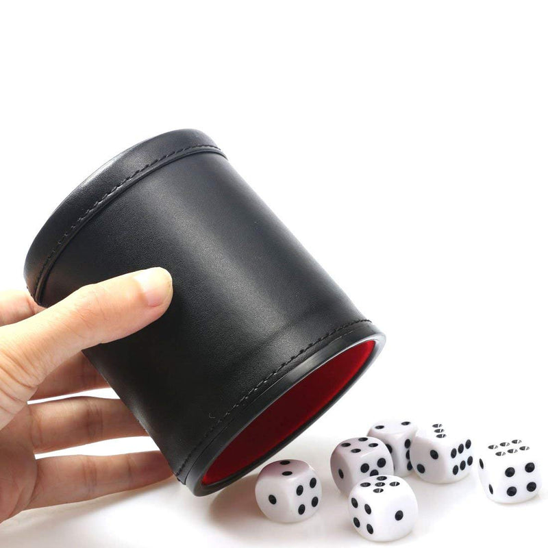 RERIVER Felt Lined PU Leather Dice Cup Set with 6 Dot Dices (Black, Pack of 1) Black - BeesActive Australia