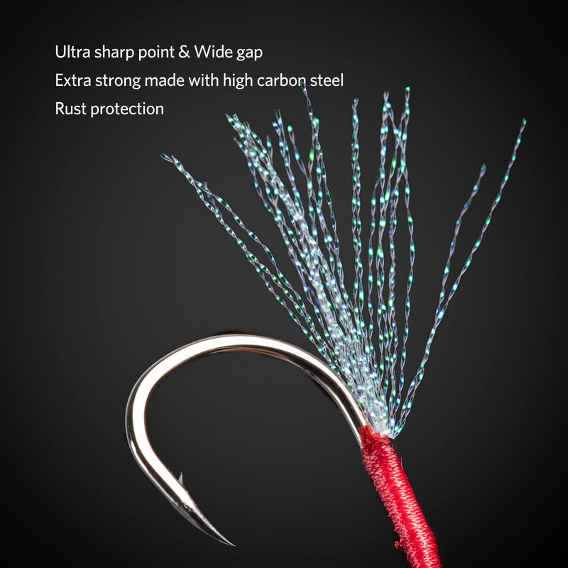 Goture Silver Bucktail Jigging Double Fishing Assist Hooks Kit for Lead Vertical Jigging Lures Jigging Slow Fast Jigs, Pack of 5 #1/0 0.53oz(5pcs) - BeesActive Australia