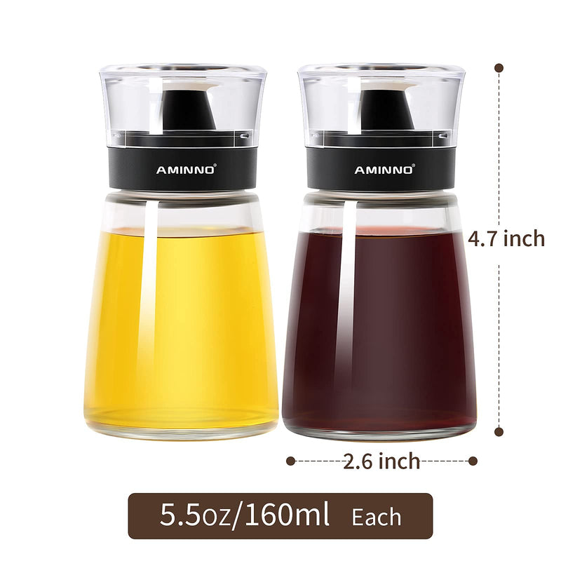 Aminno 5.5oz Oil and Vinegar Cruets 2 Pack, Glass Oil Dispenser Bottles for Cooking, Leakproof and Drip Free Spouts Clear - BeesActive Australia