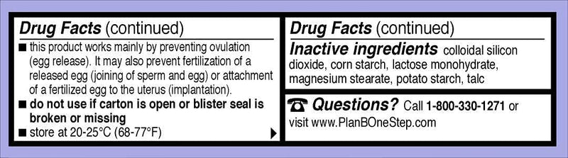 PLAN B ONE STEP EMERGENCY CONTRACEPTIVE - BeesActive Australia