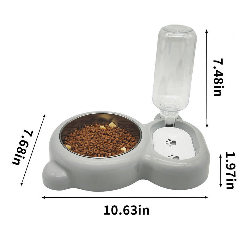 kathson Double Dog Cat Bowls, Kitten Food and Water Bowl Set Stainless Steel Detachable Puppy Feeder and Automatic Water Dispenser Pet Feeder for Small Size Dog (Grey) Grey - BeesActive Australia