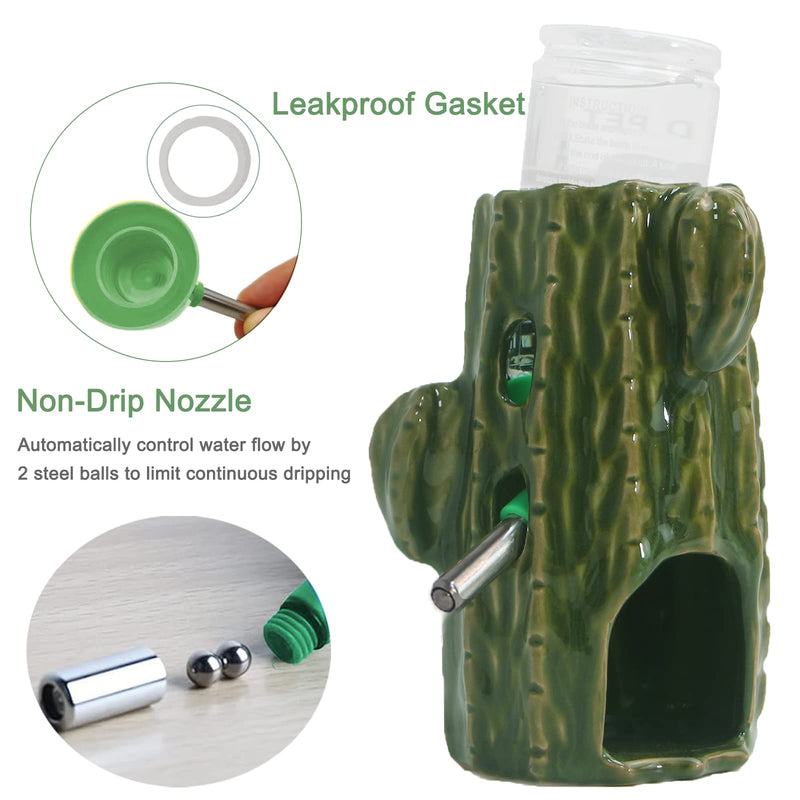 Zhilishu Hamster Water Bottle, 2-in-1 Adjustable Hamster Water Bottle for Glass Tank 80ML Gerbil Water Bottle with Stand, No Drip Ceramic Water Bottle Holder for Dwarf Hamster Mice Rat Dark Green - BeesActive Australia