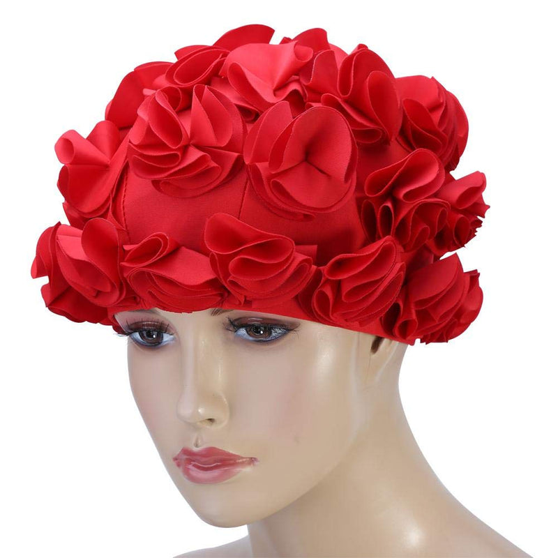 [AUSTRALIA] - Keenso Flower Swim Hat，Bathing Cap Women Children Retro Floral Flower Fashion Elastic Swiming Hat Long Hair Swim Bathing Cap red 