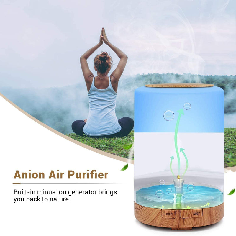 Essential Oil Diffuser- 300ml Aroma Diffuser Humidifier, Anion Air Diffuser with 7 Colorful Led Lights, Quiet Ultrasonic Aromatherapy Diffuser with Cool Mist, Air Humidifier for Bedroom, Home, Office 300ml (Pack of 1) Brown - BeesActive Australia